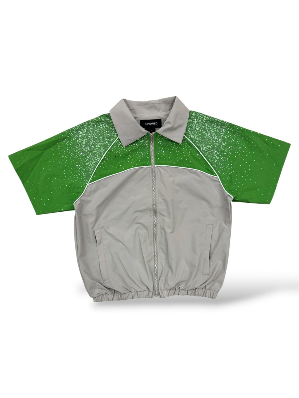 KD Rhinestone Nylon Zip-Up Shirt- Khaki/Green