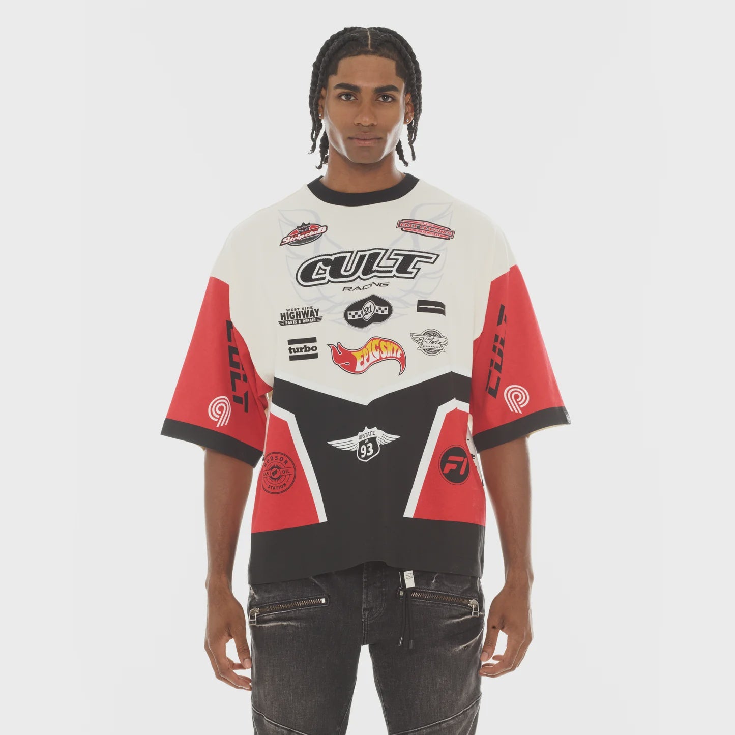 Cult 'Racer' Oversized Short Sleeve T-Shirt- Winter White