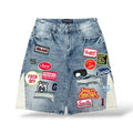 Vicious '1271' Patches Denim Shorts- Blue