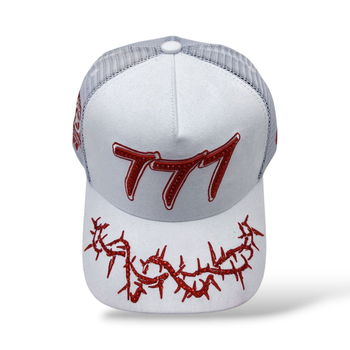 Hudson 'V2 Diamond 777' Suede Trucker Hat- White/Red