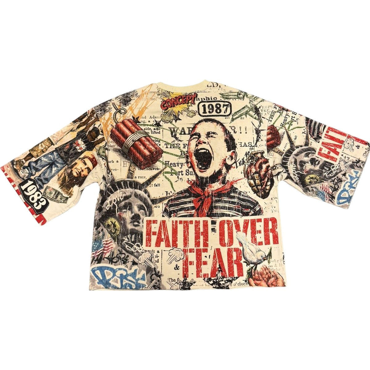 Concept 'Over Fear' Cropped Shirt- Bone