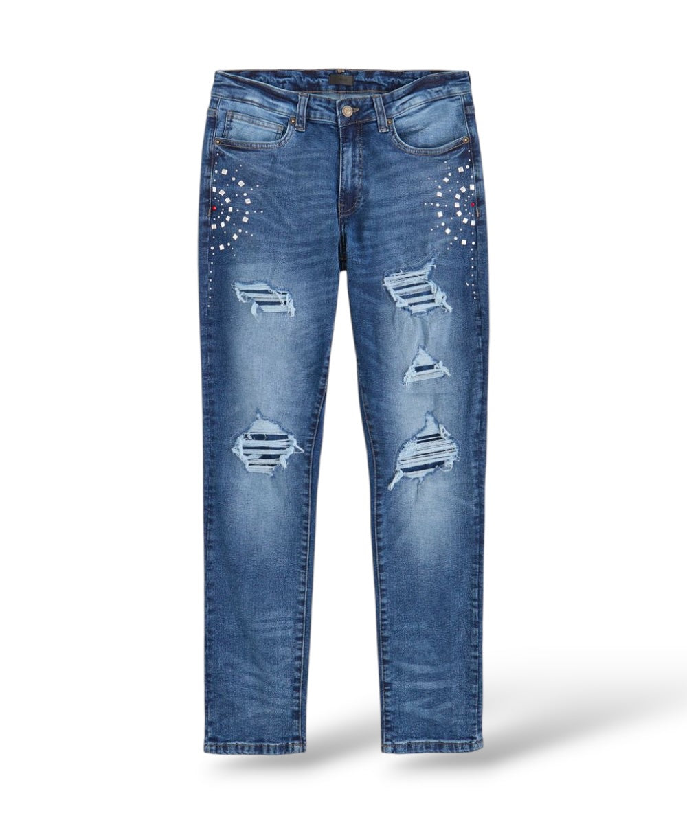 Reason 'Starburst' Denim Skinny Jeans (700)- Blue