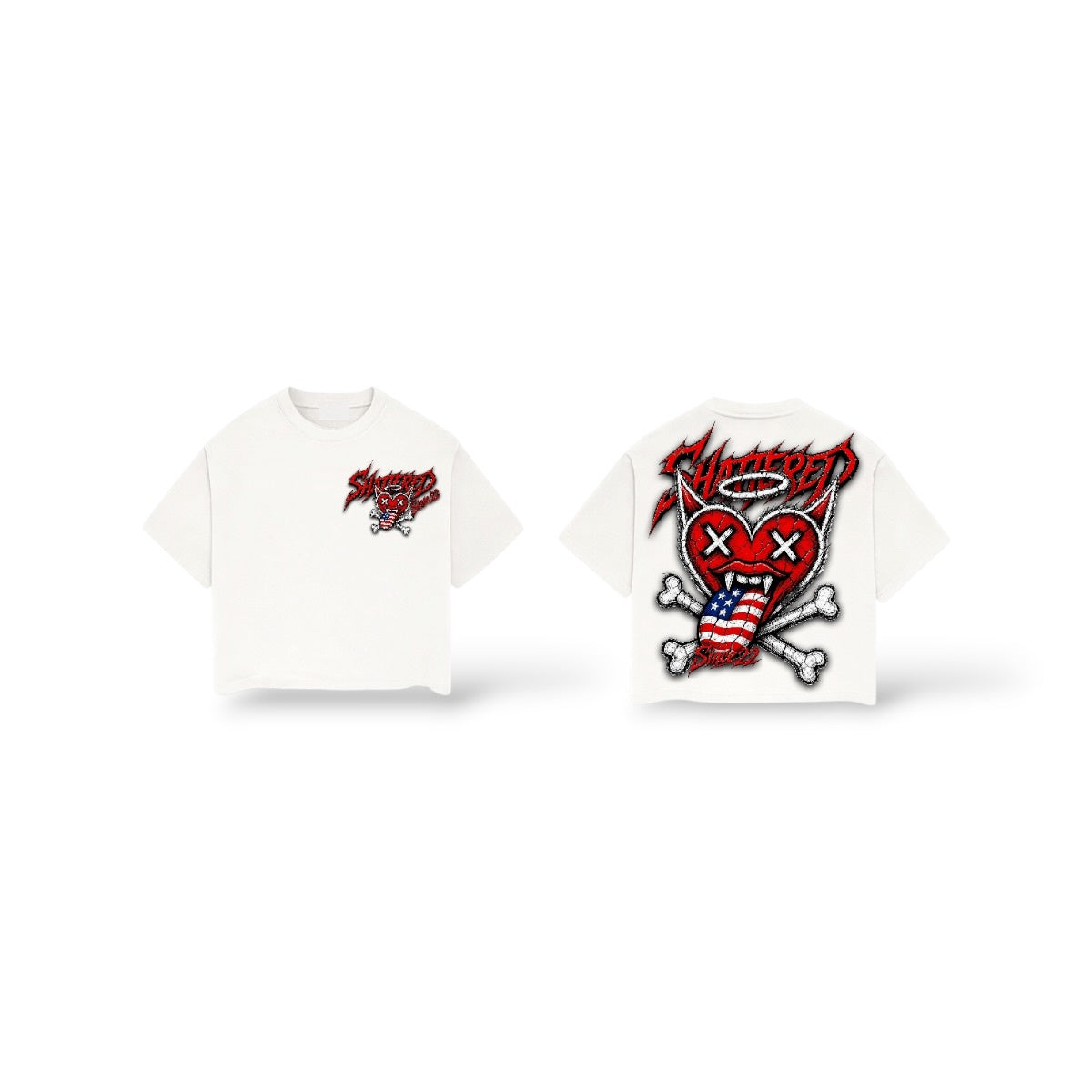 Shattered 'Rolling Hearts' T-Shirt- White