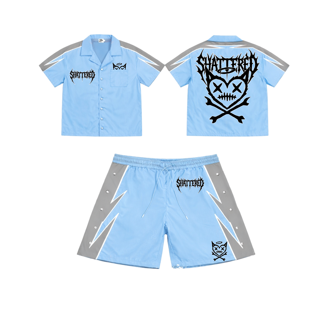 Shattered 'Nylon' Shorts- Lt Blue/Grey