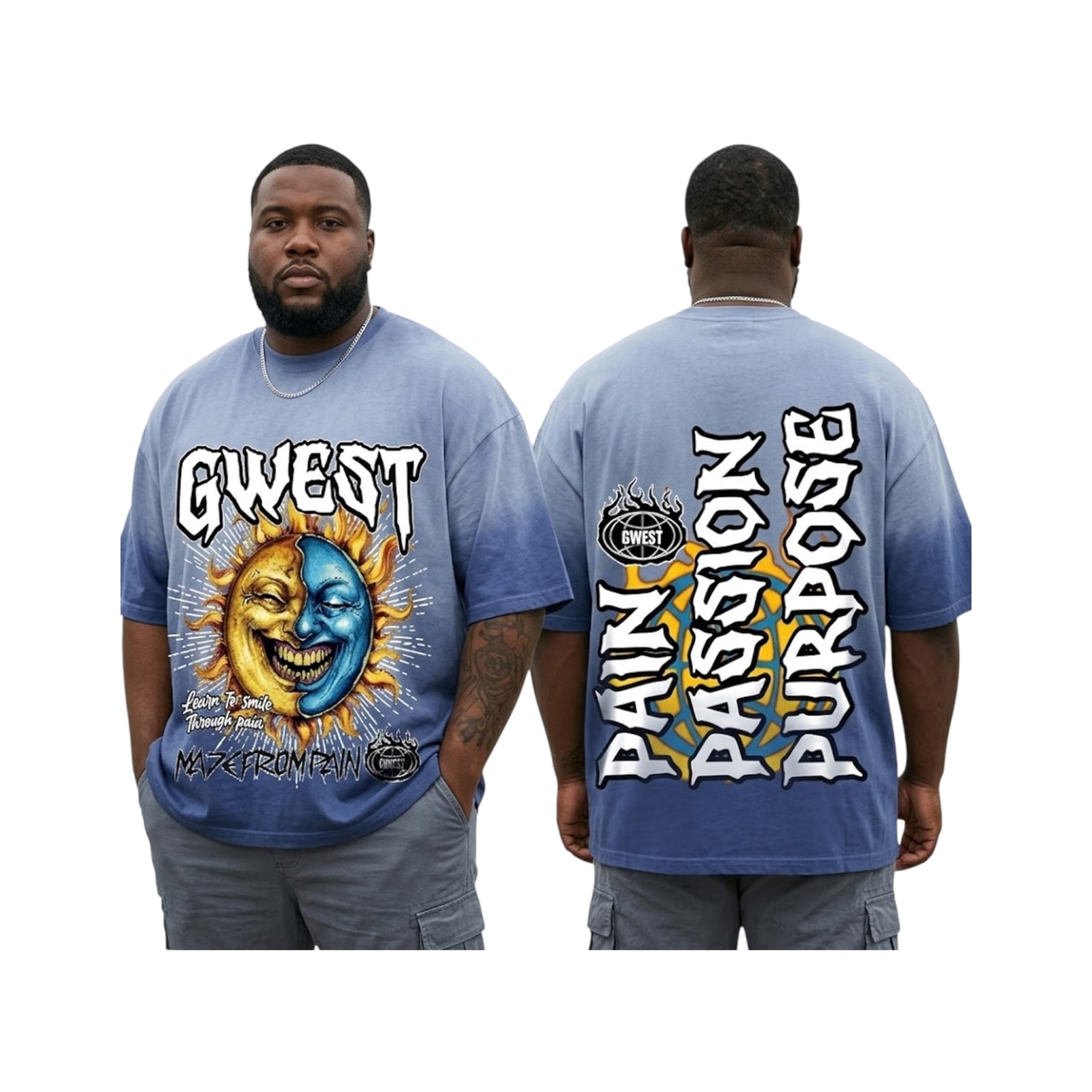 G West 'Pain & Peace' T-Shirt- Blue Wash