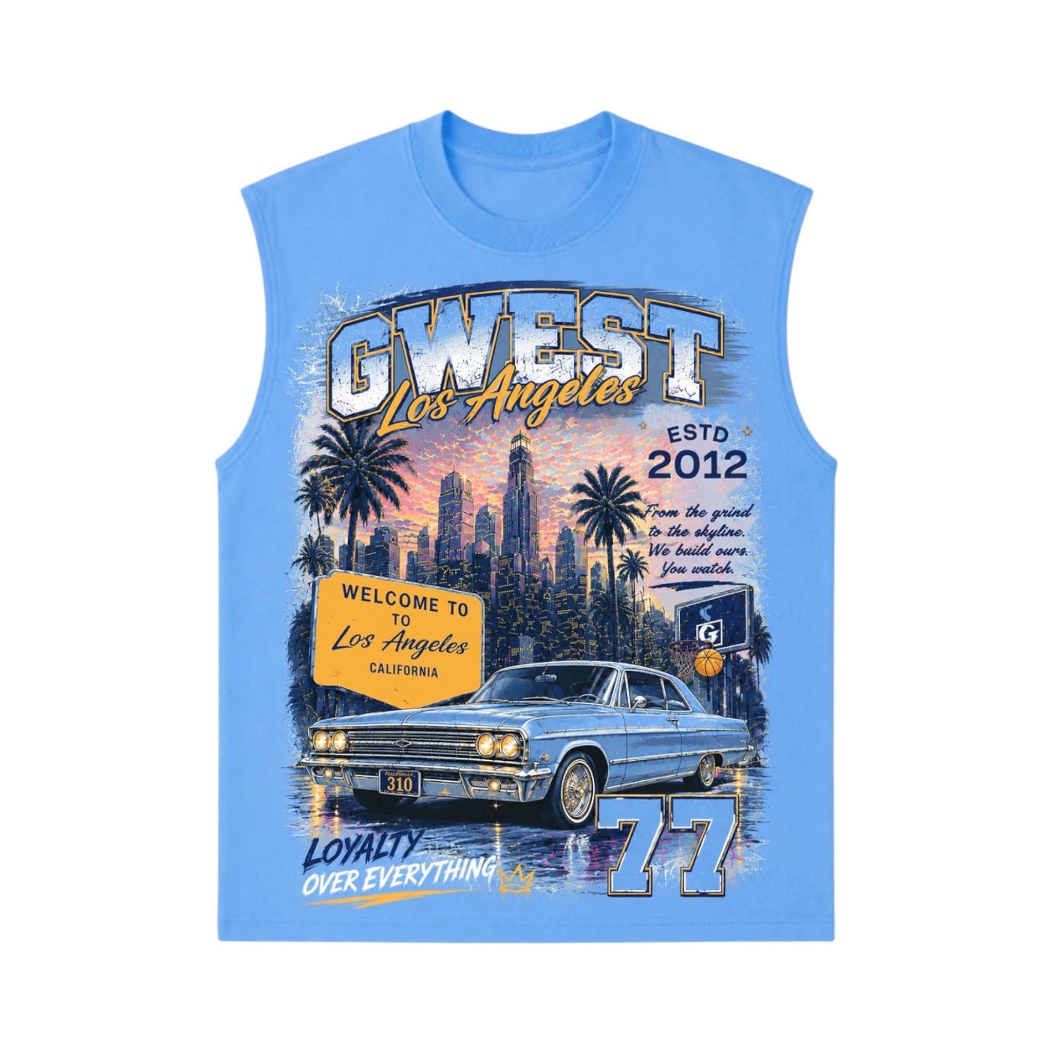 G West 'Welcome To HollyWood' Sleeveless Shirt- Baby Blue
