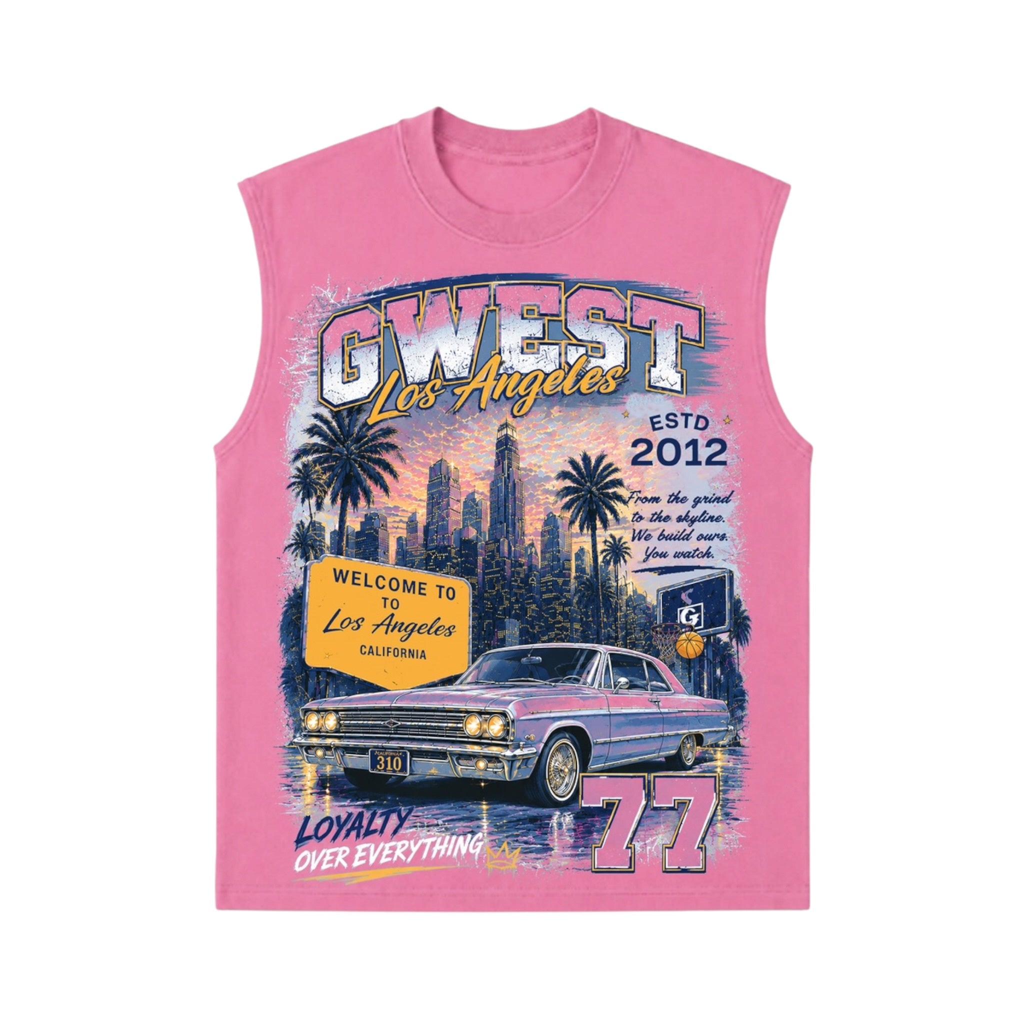 G West 'Welcome To HollyWood' Sleeveless Shirt- Pink