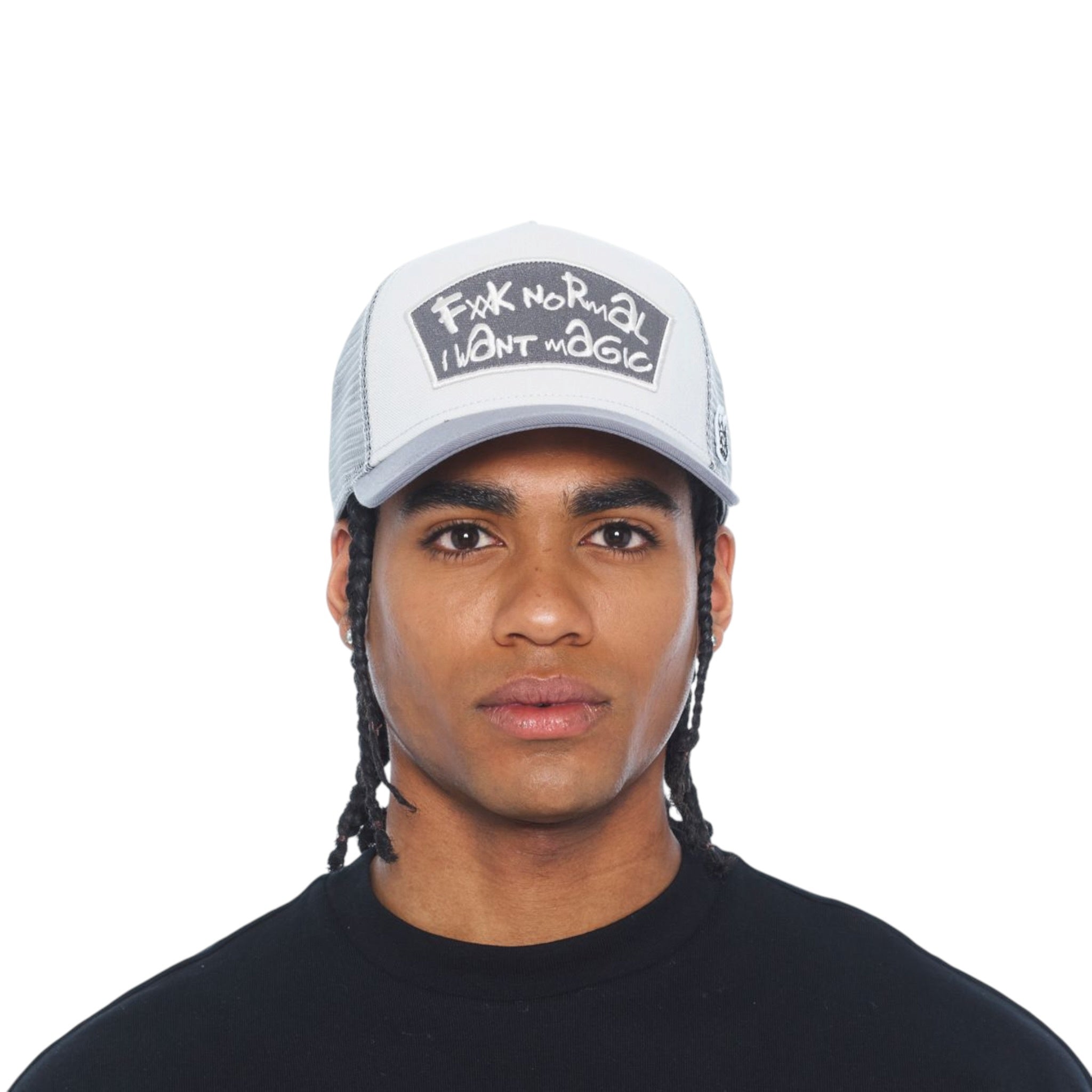 Cult 'FXXK Normal, I Want Magic' Mesh Back Trucker Hat- Cool Grey
