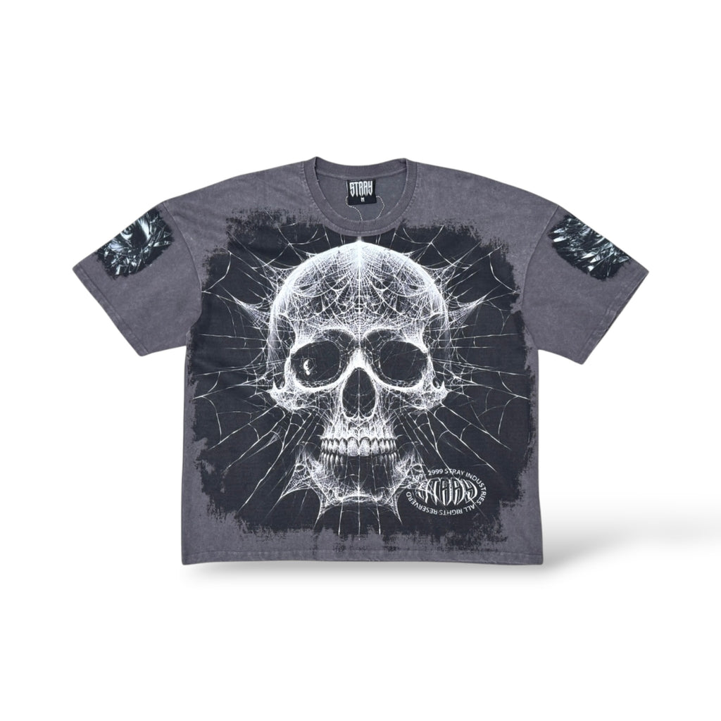 Stray 'Skull In Web' T-Shirt- Charcoal