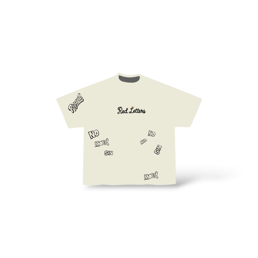 Red Letters 'No More Sin' T-Shirt- Cream