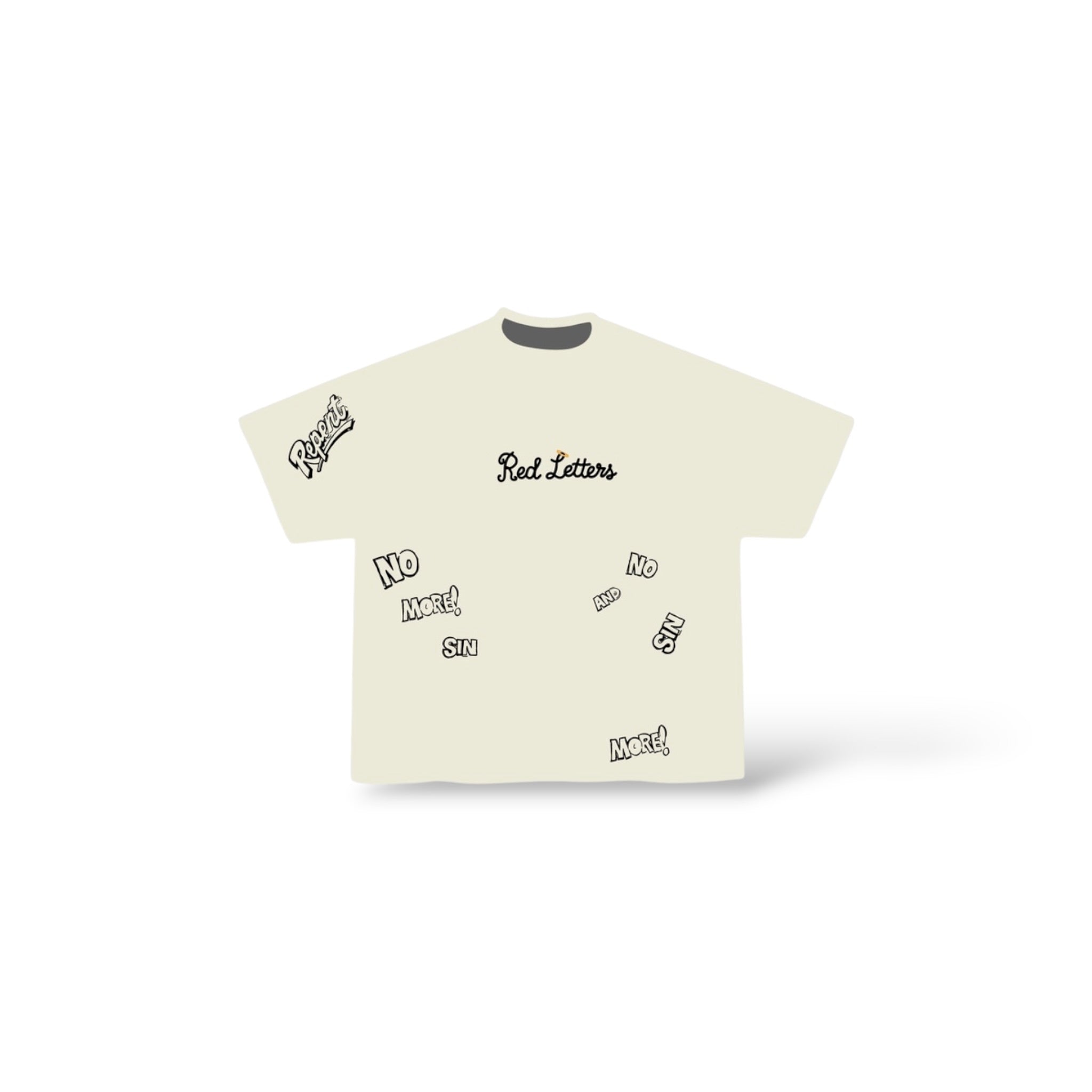 Red Letters 'No More Sin' T-Shirt- Cream