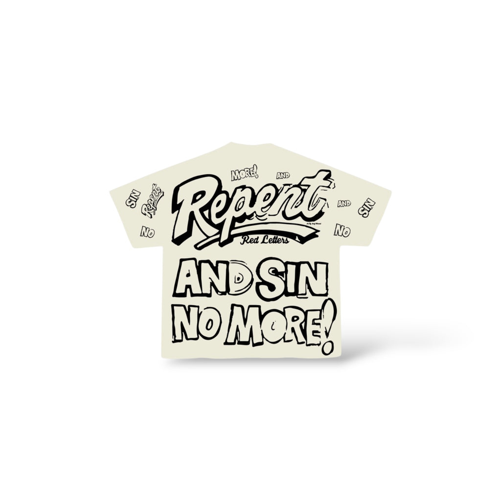 Red Letters 'No More Sin' T-Shirt- Cream