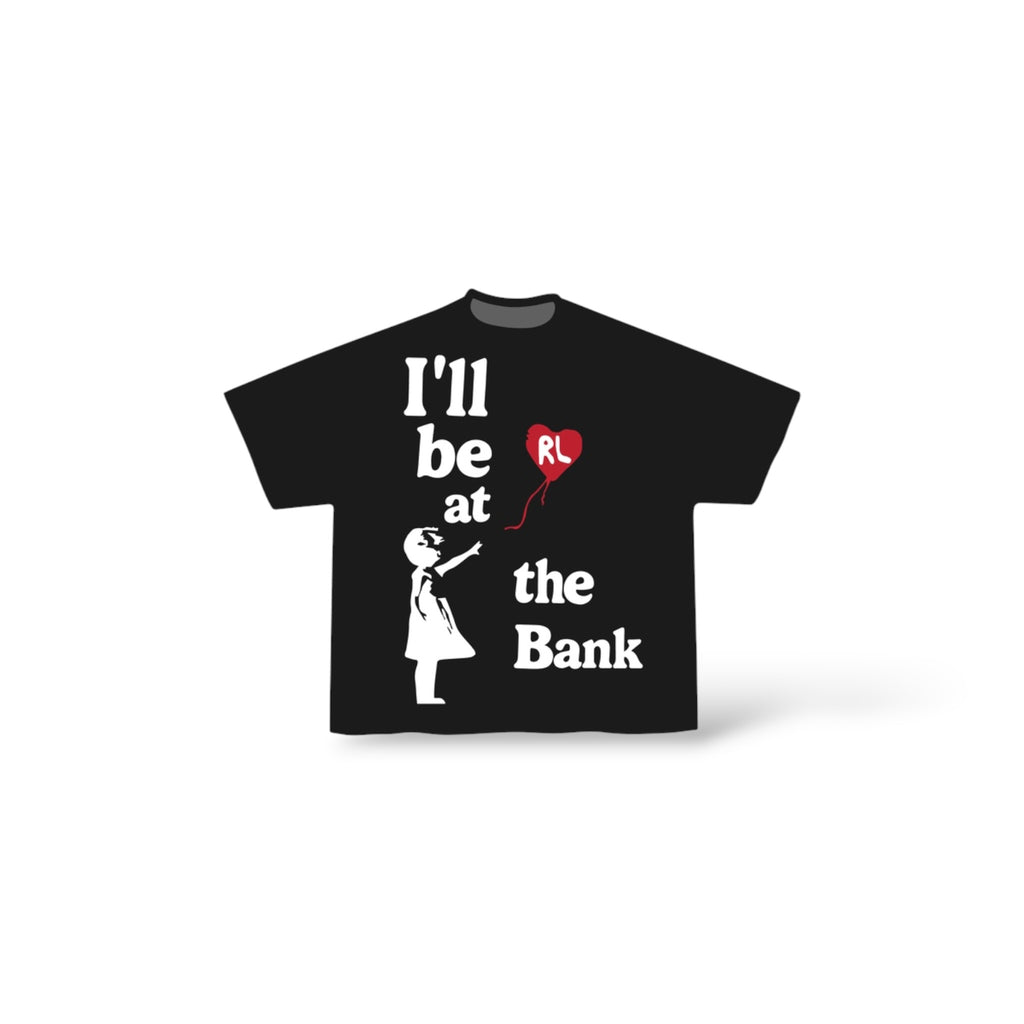 Red Letters 'At The Bank See' T-Shirt- Black