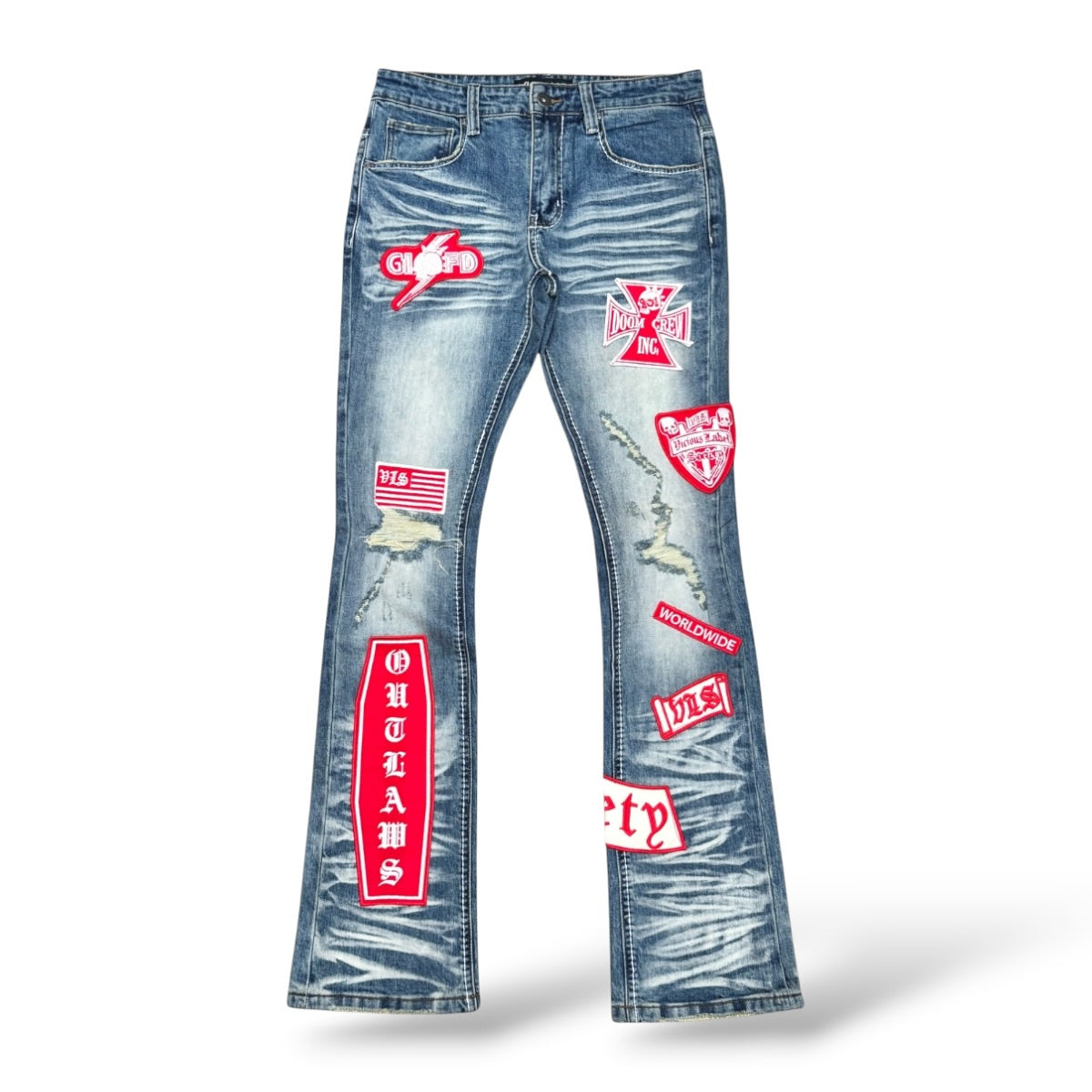 Vicious 'Vc1219 ' Patched Stacked Jeans- Blue