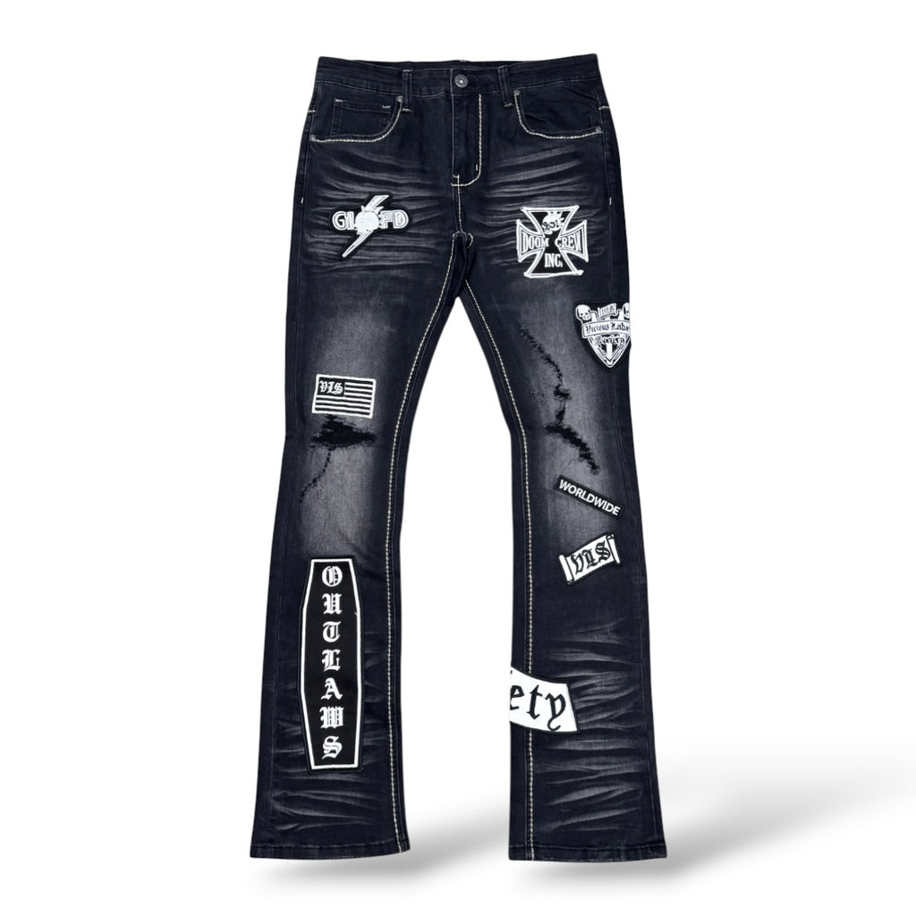 Vicious 'Vc1219' Patched Stacked Jeans- Vintage Black