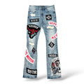 Vicious 'Vc1215' Patched Stacked Jeans- Lt Blue