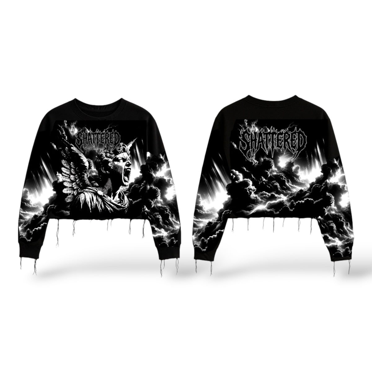 Shattered 'Screaming' Cropped Sweater- Black