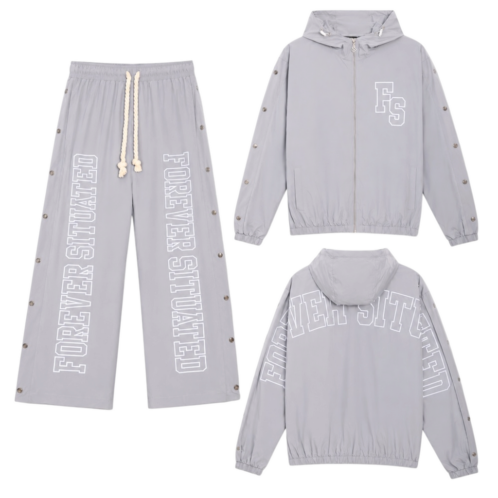 Forever 'FS Nylon' Track Zip Up Jacket- Grey