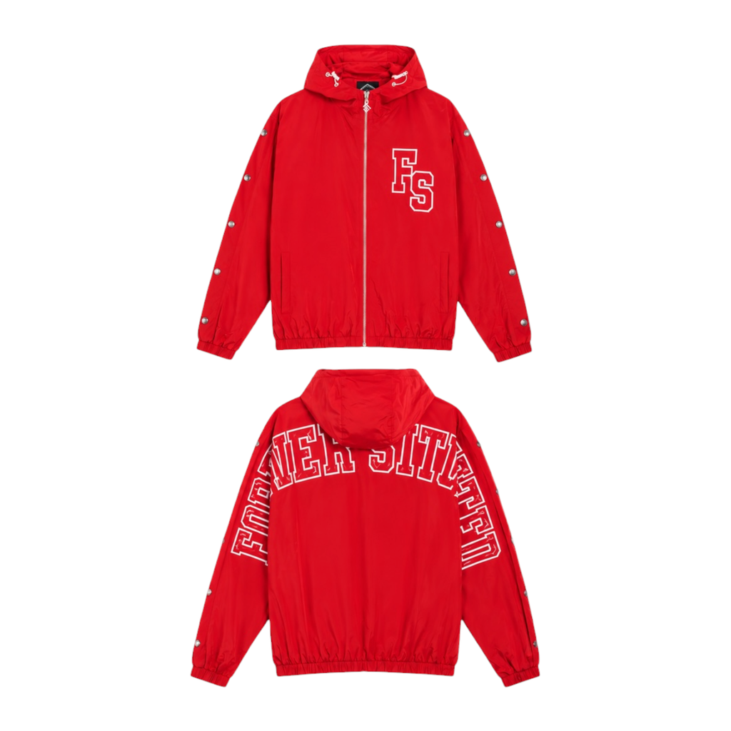 Forever 'FS Nylon' Track Zip Up Jacket- Red