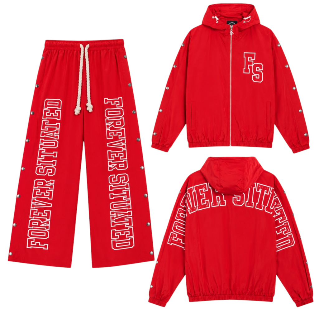 Forever 'FS Nylon' Track Pants- Red