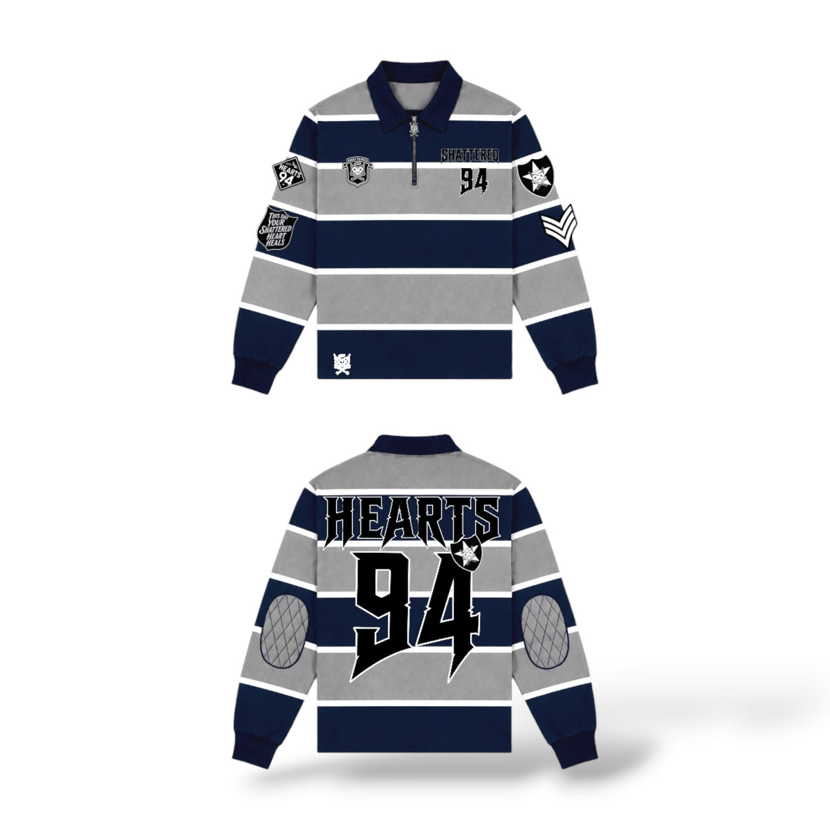 Shattered 'Patched Knitted' Rugby Shirt- Blue