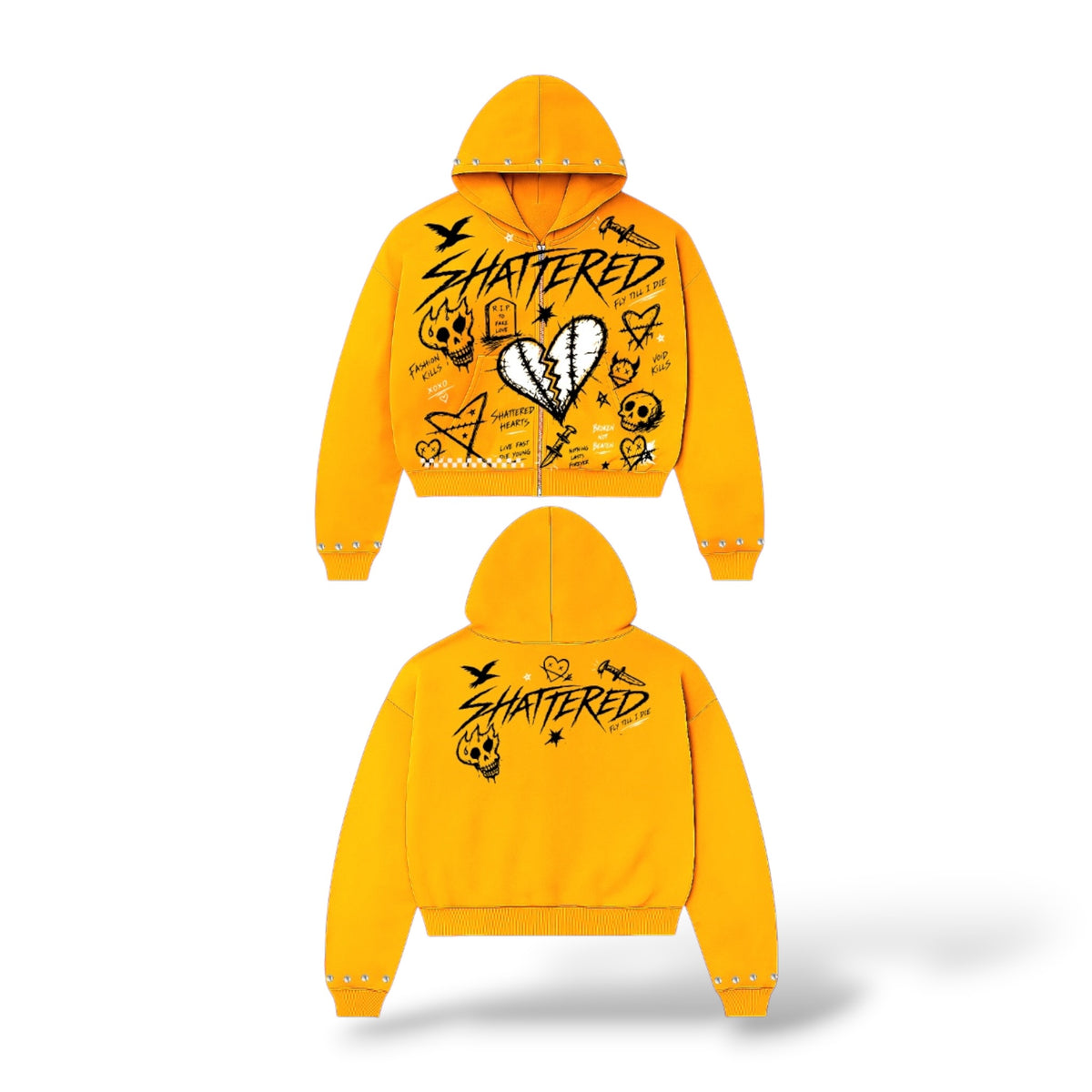 Shattered 'Doodle' Zip Up Hoodie- Yellow