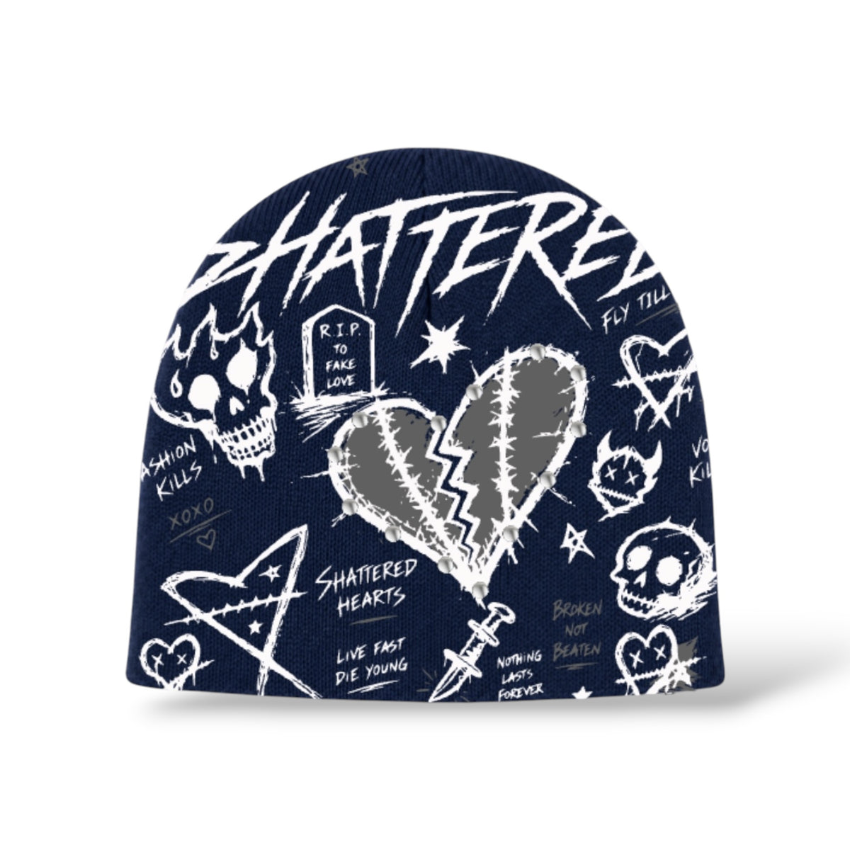 Shattered 'Doodle' Beanie- Navy