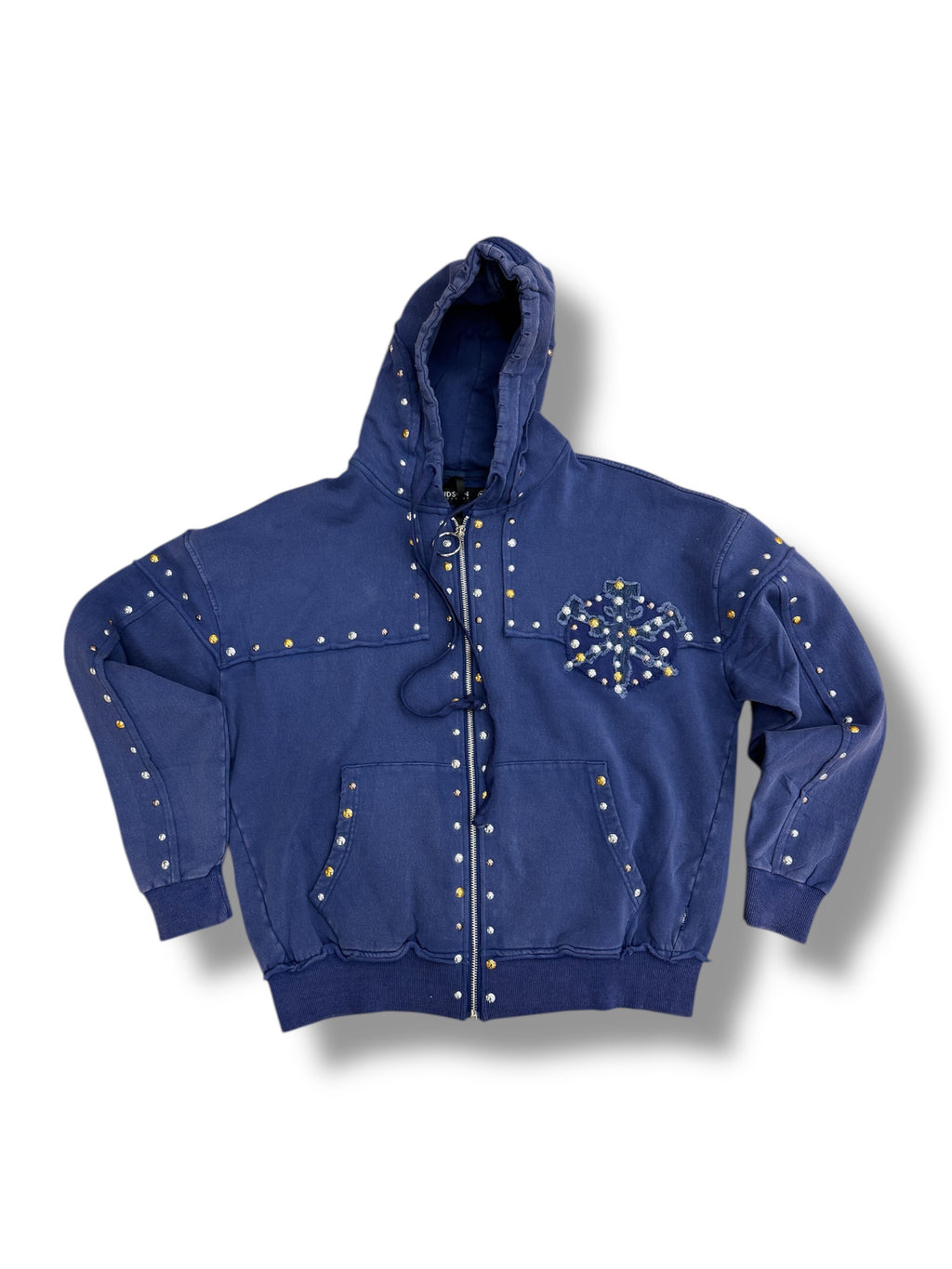 Hudson Gold Studded Metal Zip Up Hoodie- Navy