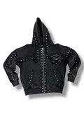 Hudson Gold Studded Metal Zip Up Hoodie- Black