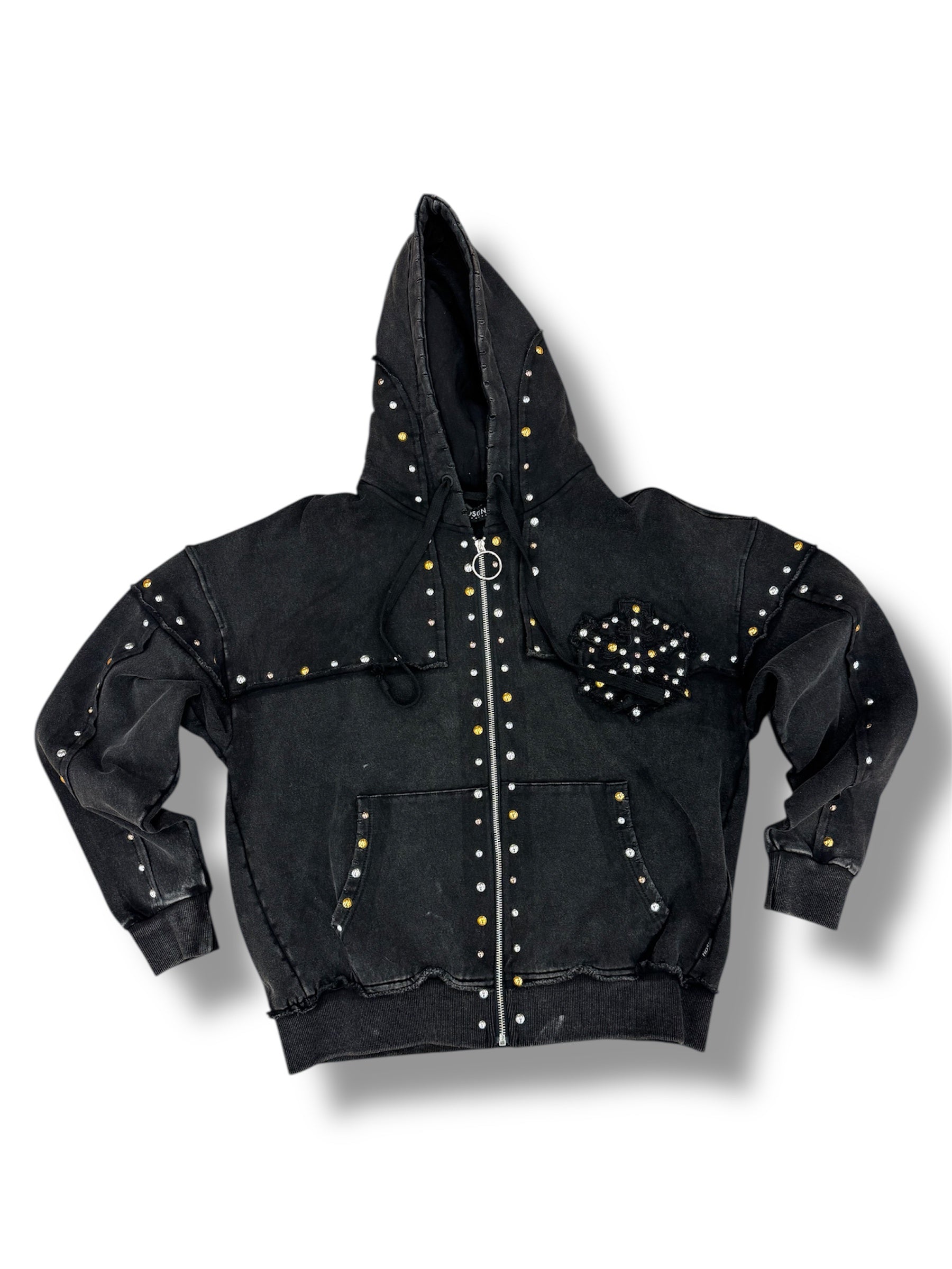 Hudson Gold Studded Metal Zip Up Hoodie- Black
