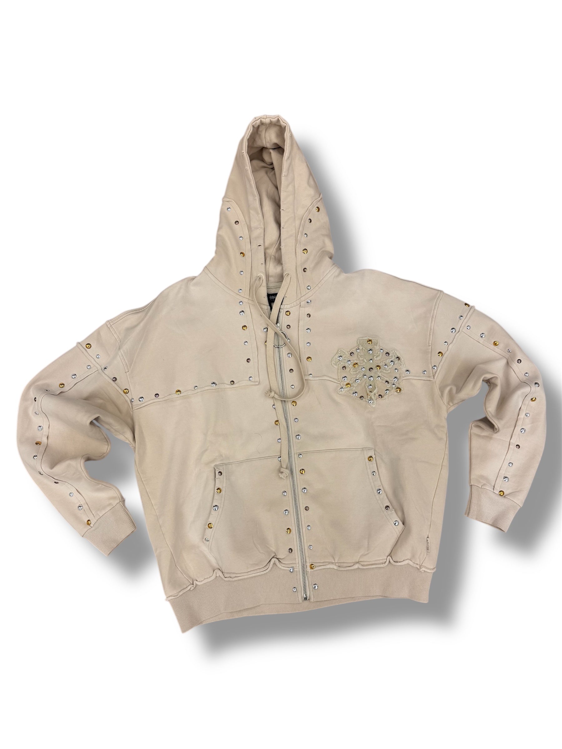 Hudson Gold Studded Metal Zip Up Hoodie- Sail
