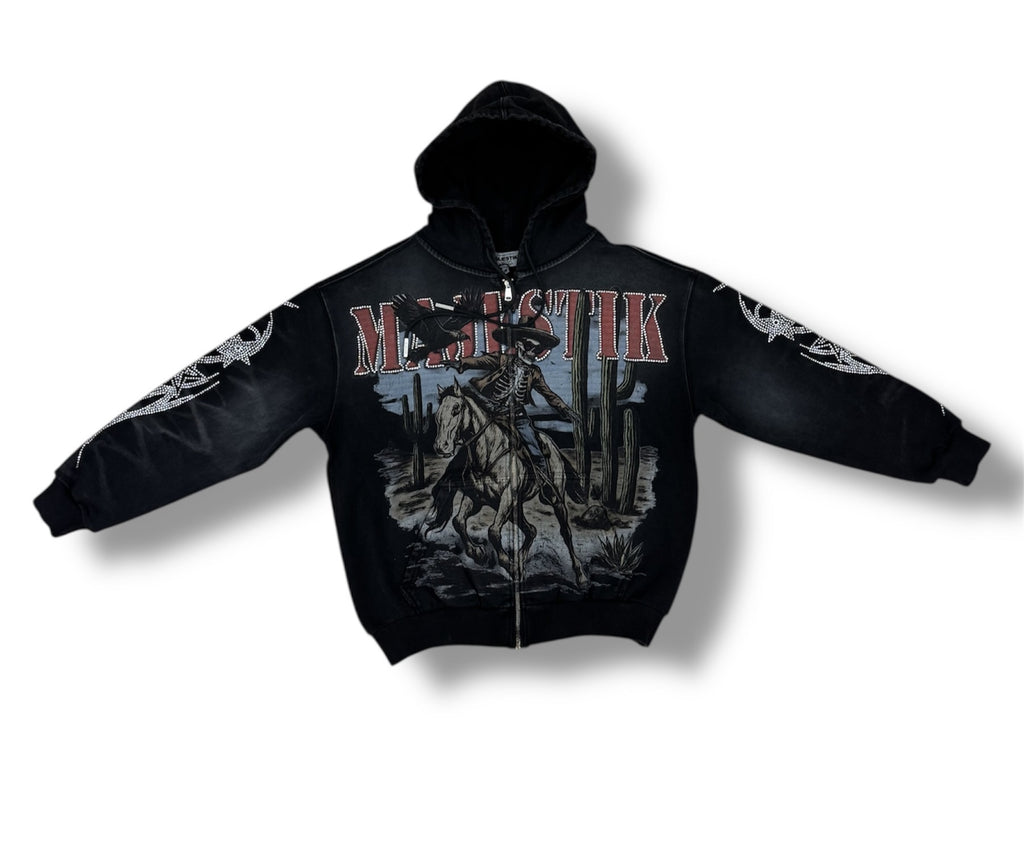 Majestik Dyed Heavy F. Terry Zip Up Hoodie- Blk
