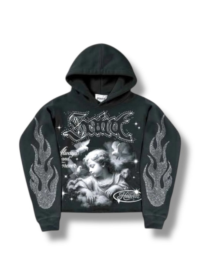 3Forty Rhinestone Saint Hoodie- Blk