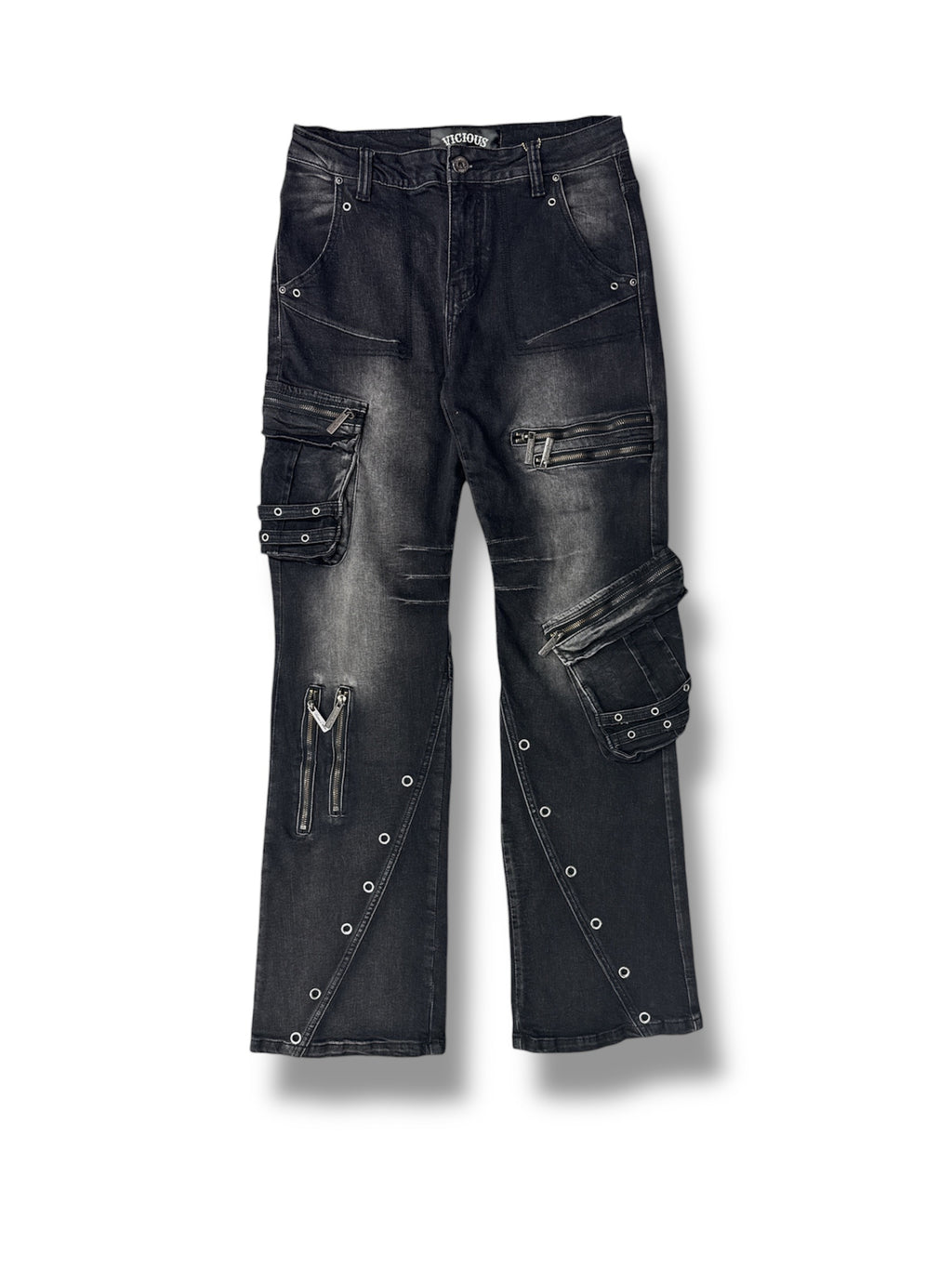 Vicious Western Fit Multi Zipper Cargo Pants- Black