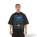 Cult Oversized Short Sleeve Crew Neck Tee"Big Apple"- Black