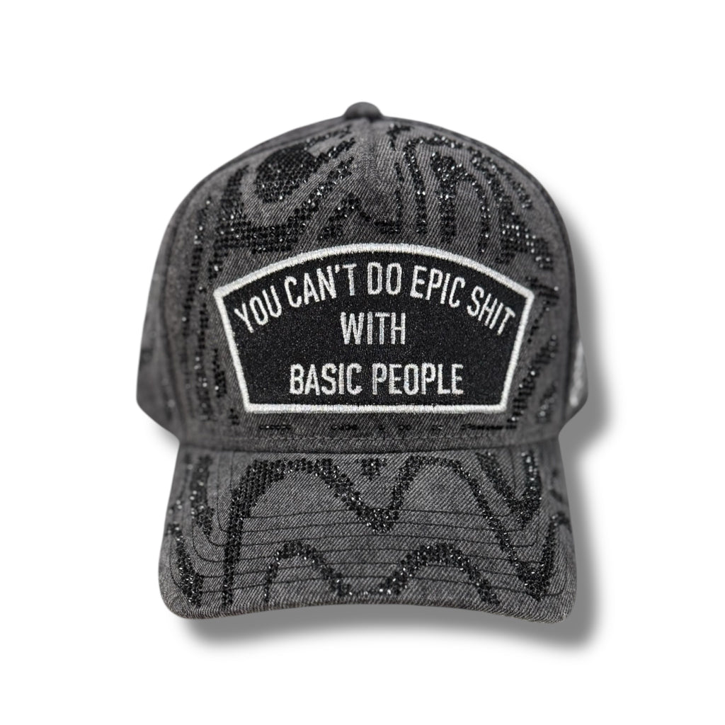 Cult Frame Trucker Hat "Epic Shit" Swirl Crystals- Black Denim
