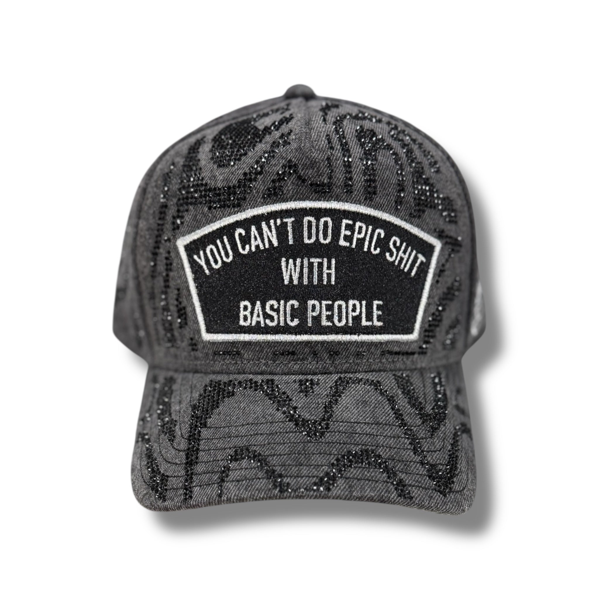 Cult Frame Trucker Hat "Epic Shit" Swirl Crystals- Black Denim