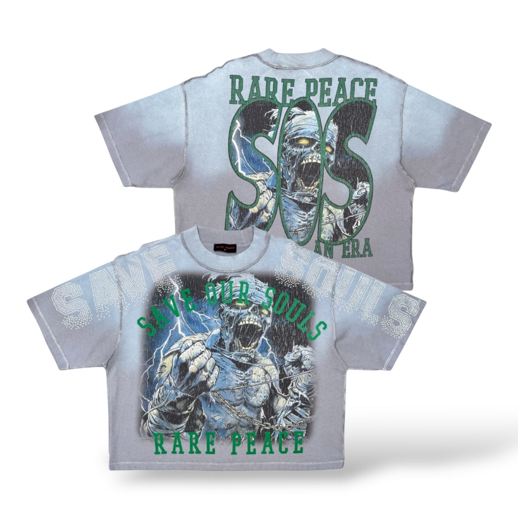 Rare Peace Save Our Souls Tee W/ Rhinestone Detail- Grey