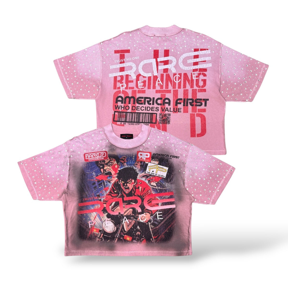 Rare Peace Anime Tee W/ Rhinestone Details- Dust Pink