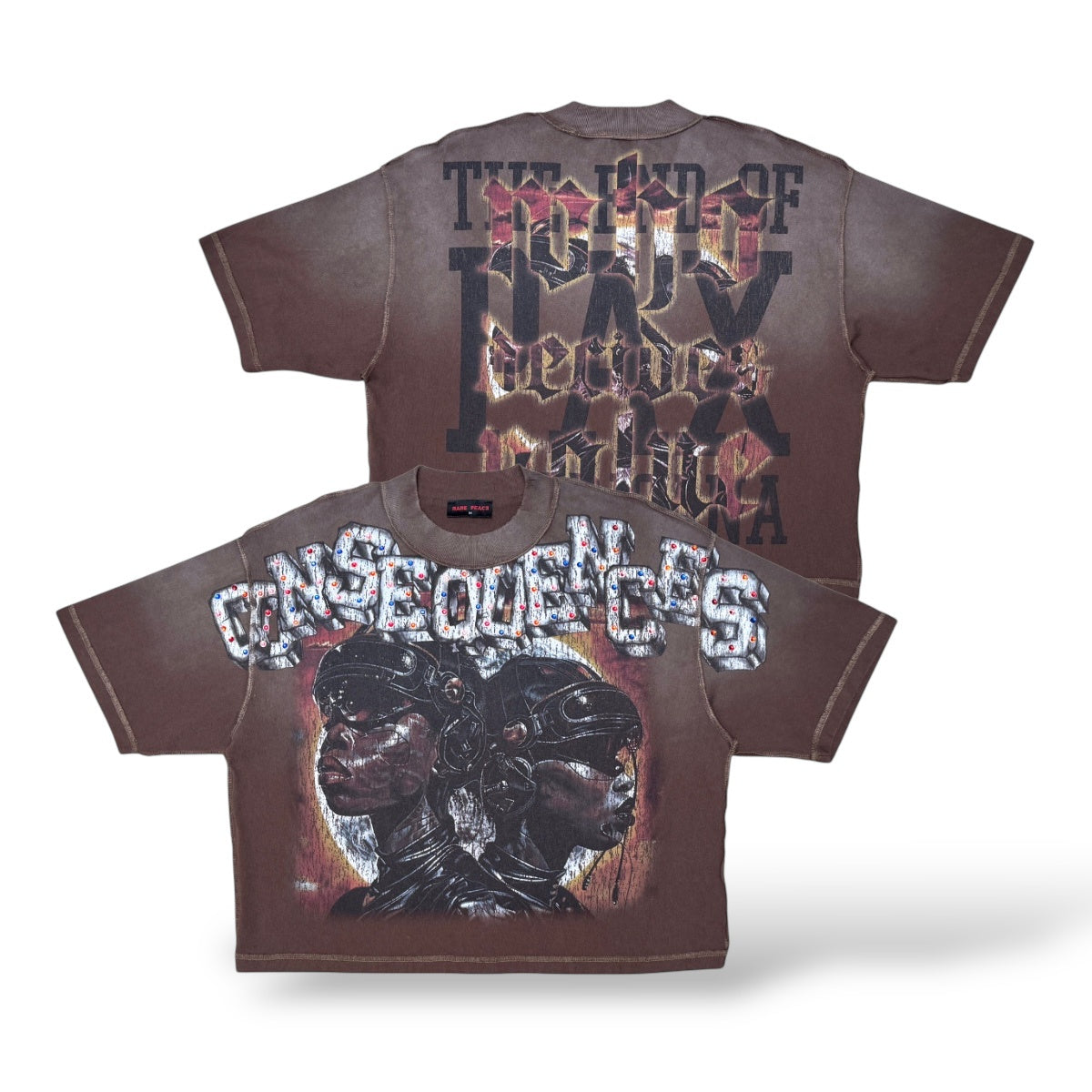 Rare Peace Consequences AI Tee W/ Rhinestone Details- Dark Brown