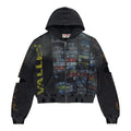 Vale Glitch Waffle Thermal Zip Up Hoodie- Black