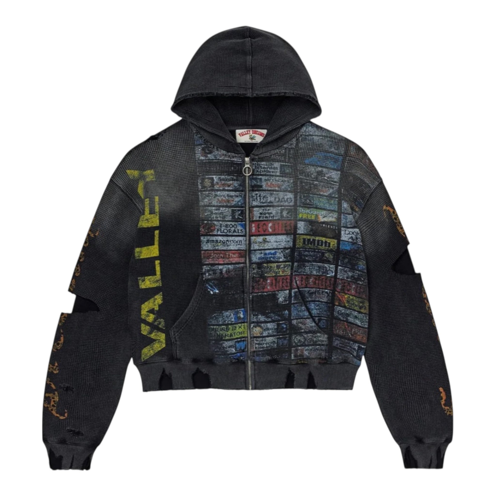 Vale Glitch Waffle Thermal Zip Up Hoodie- Black