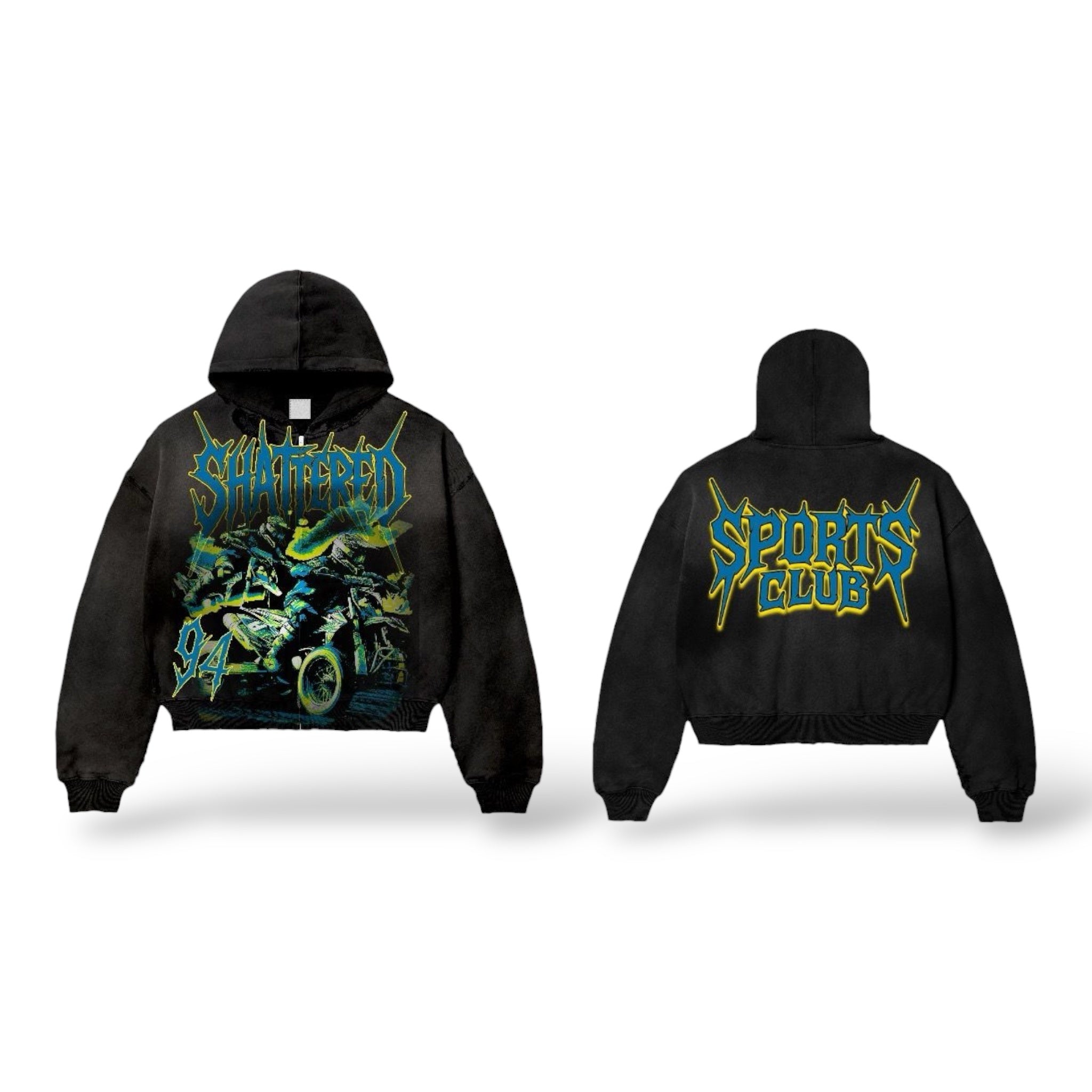 Shattered Sports Club Zip Up Hoodie- Black