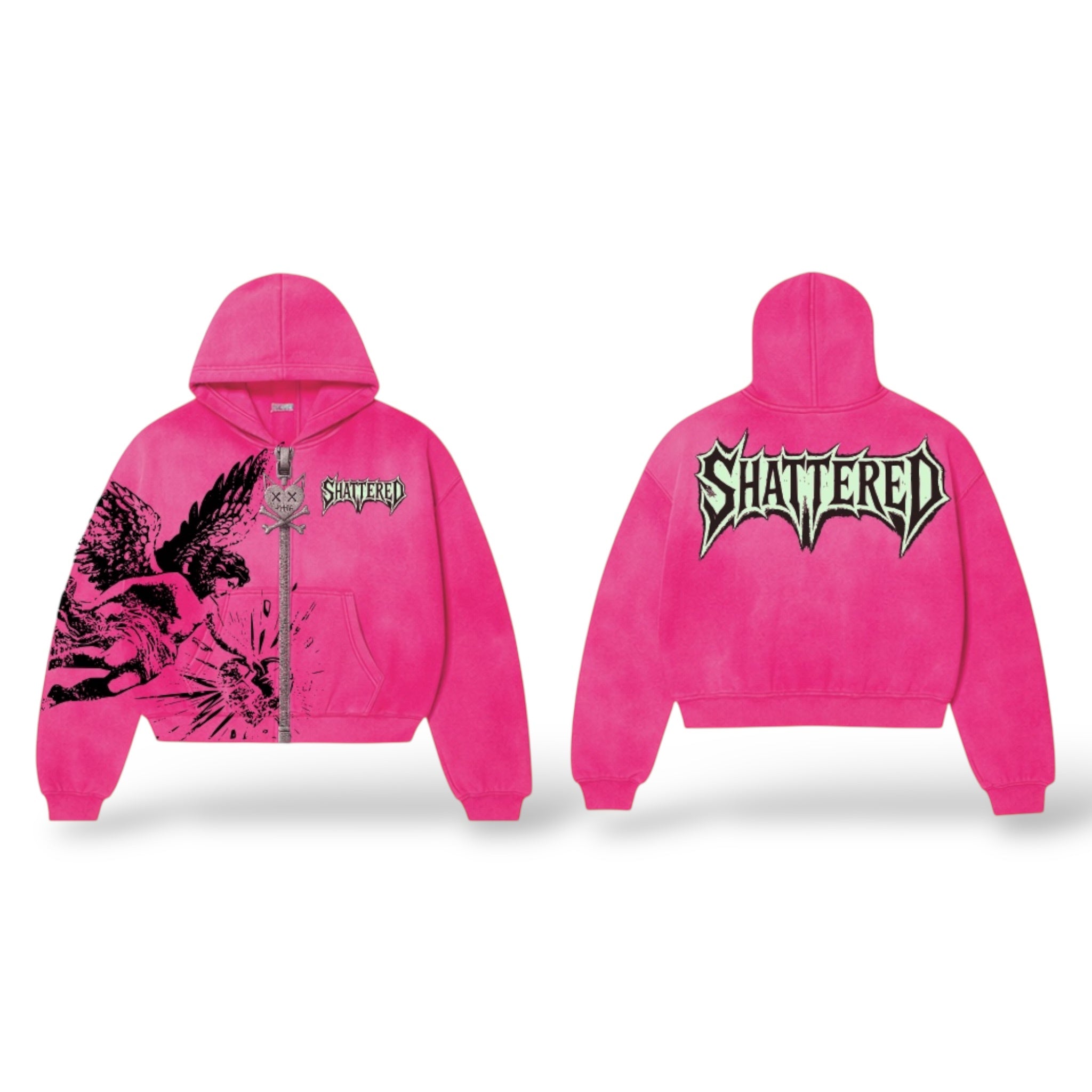 SHATTERED "Catching Feelings" Zip Up Hoodie- Pink