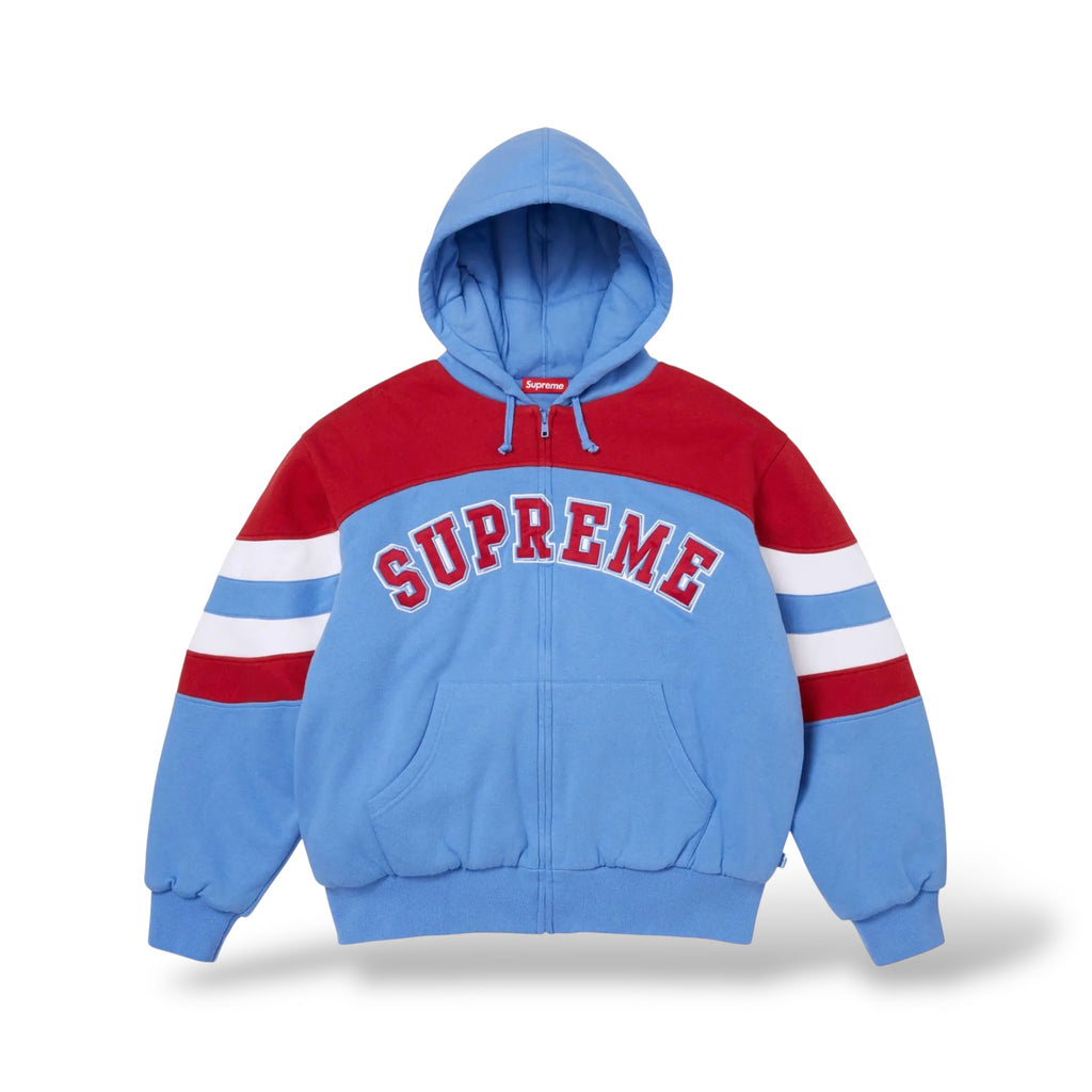 Supreme Filled Zip Up Hoodie- Baby Blue/Red