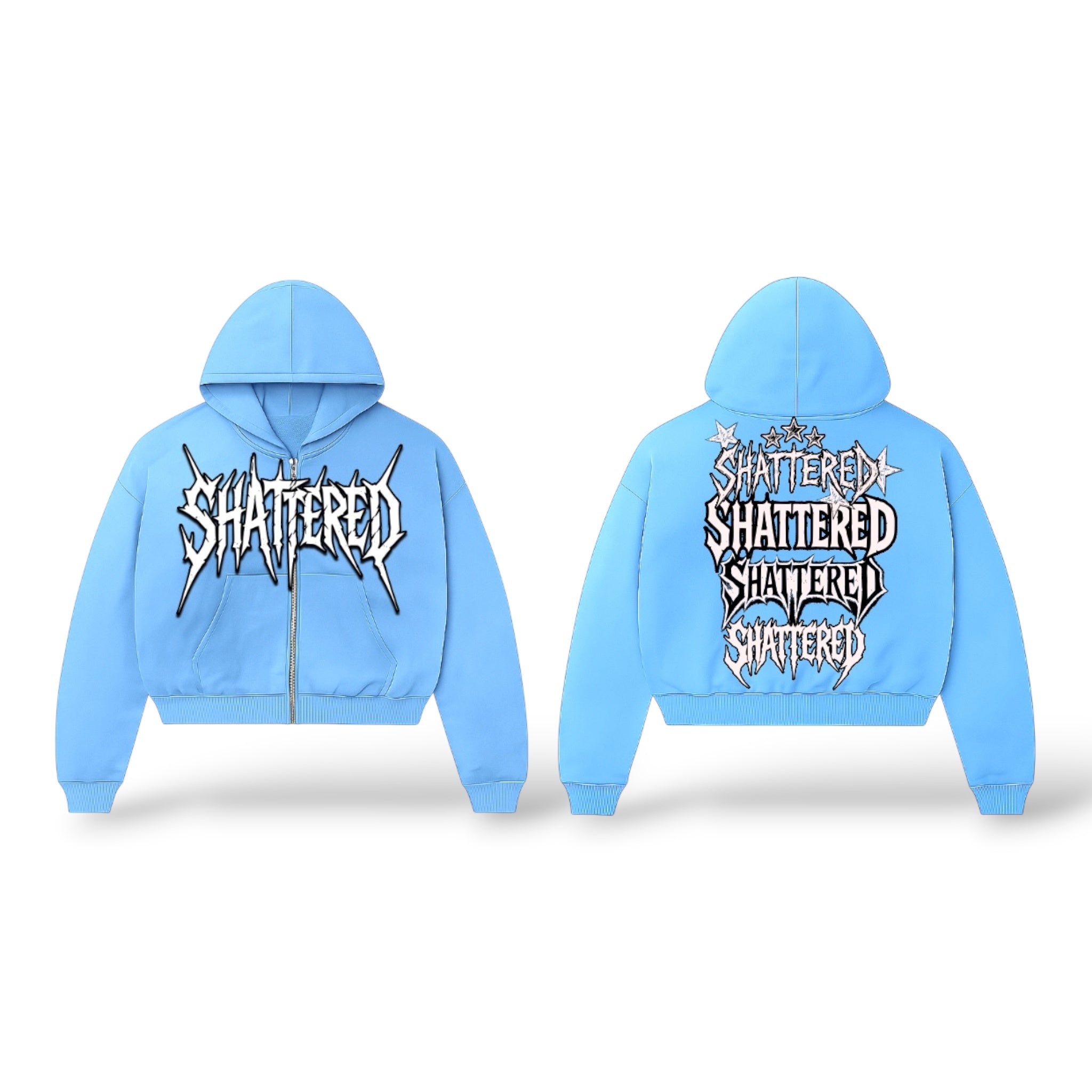 Shattered Hearts 'Shattered' Zip Up Hoodie- Baby Blue