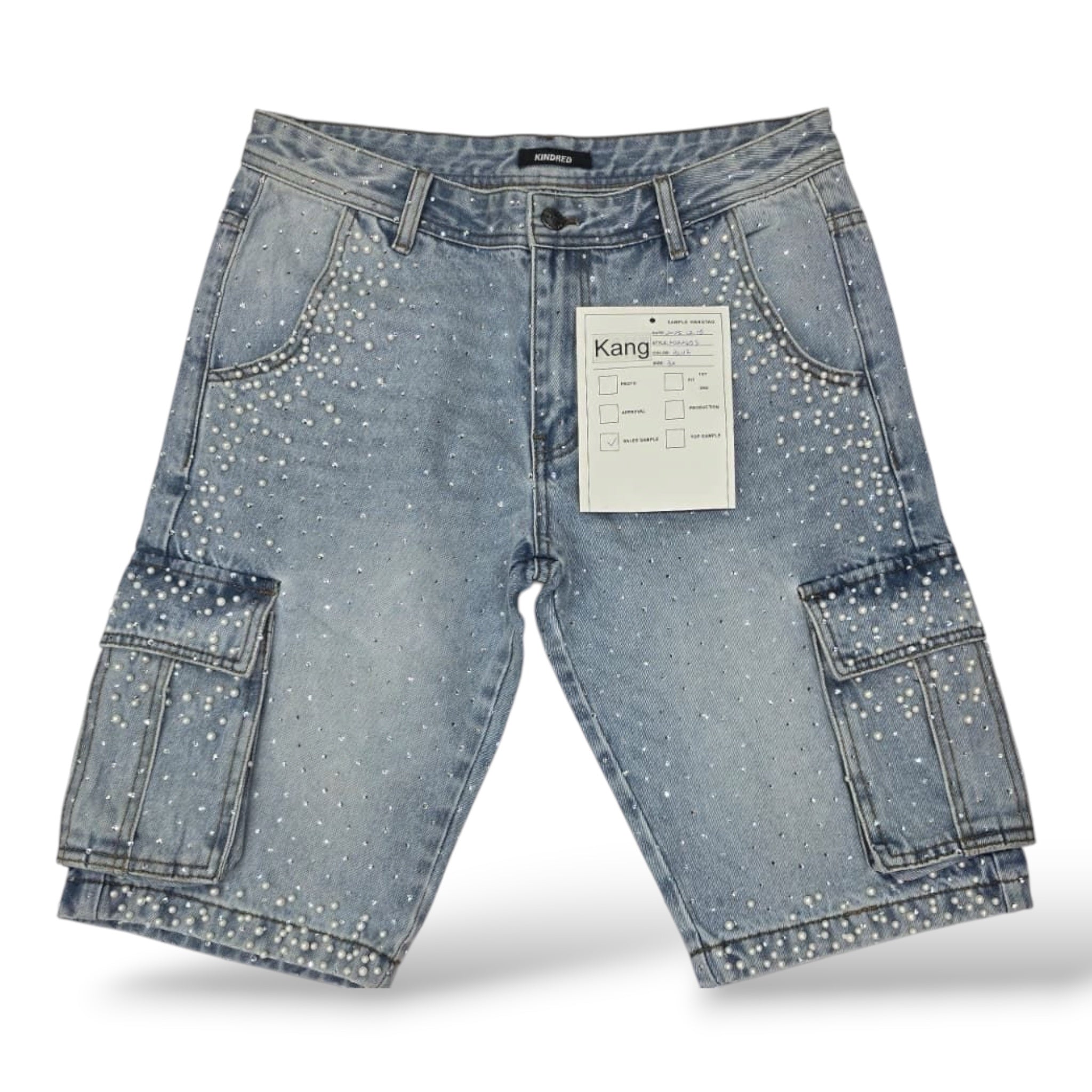 Kindred Rhinestone Denim Shorts- Vintage Blue