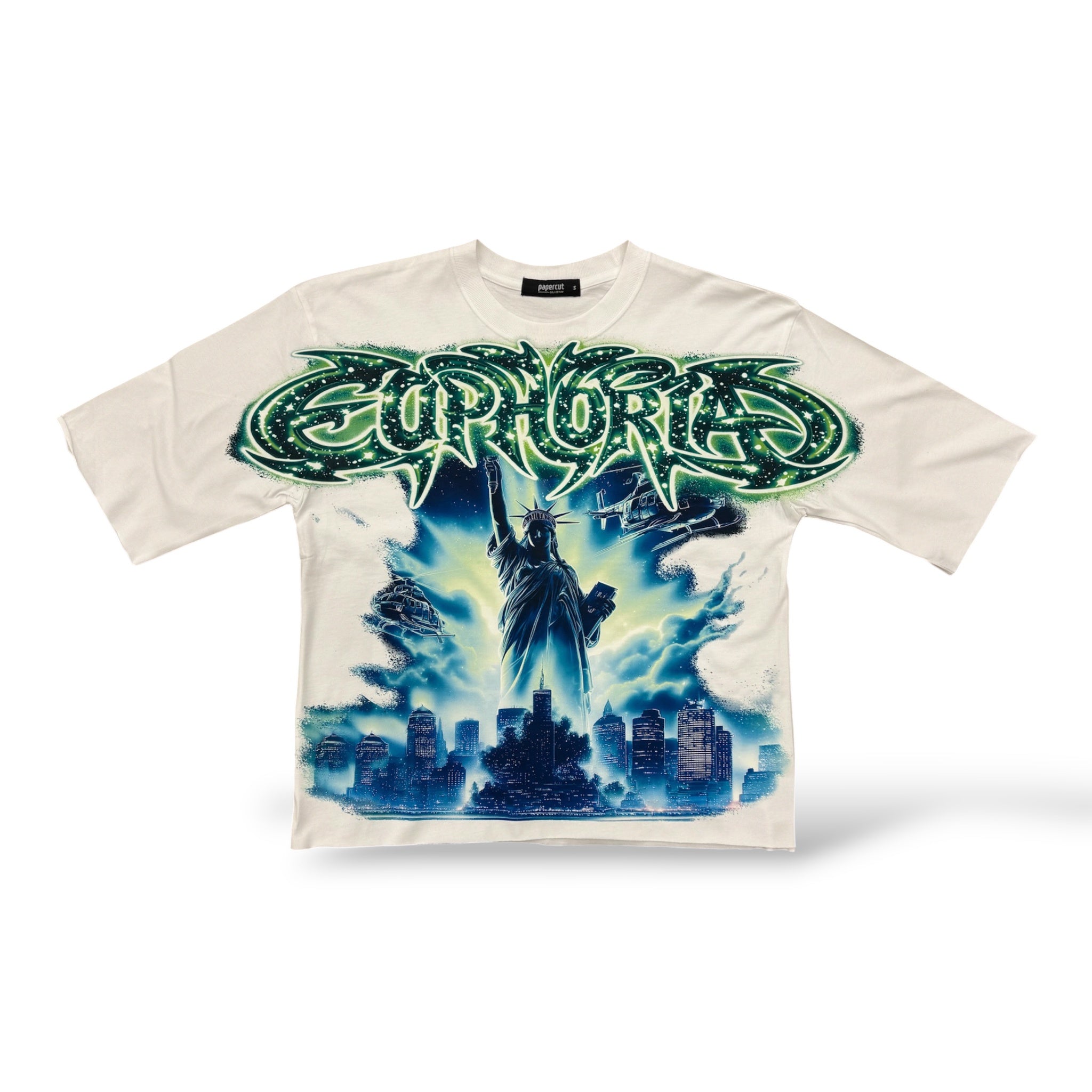 3Forty 'Euphorias Liberty' Oversized Cropped T-Shirt- White