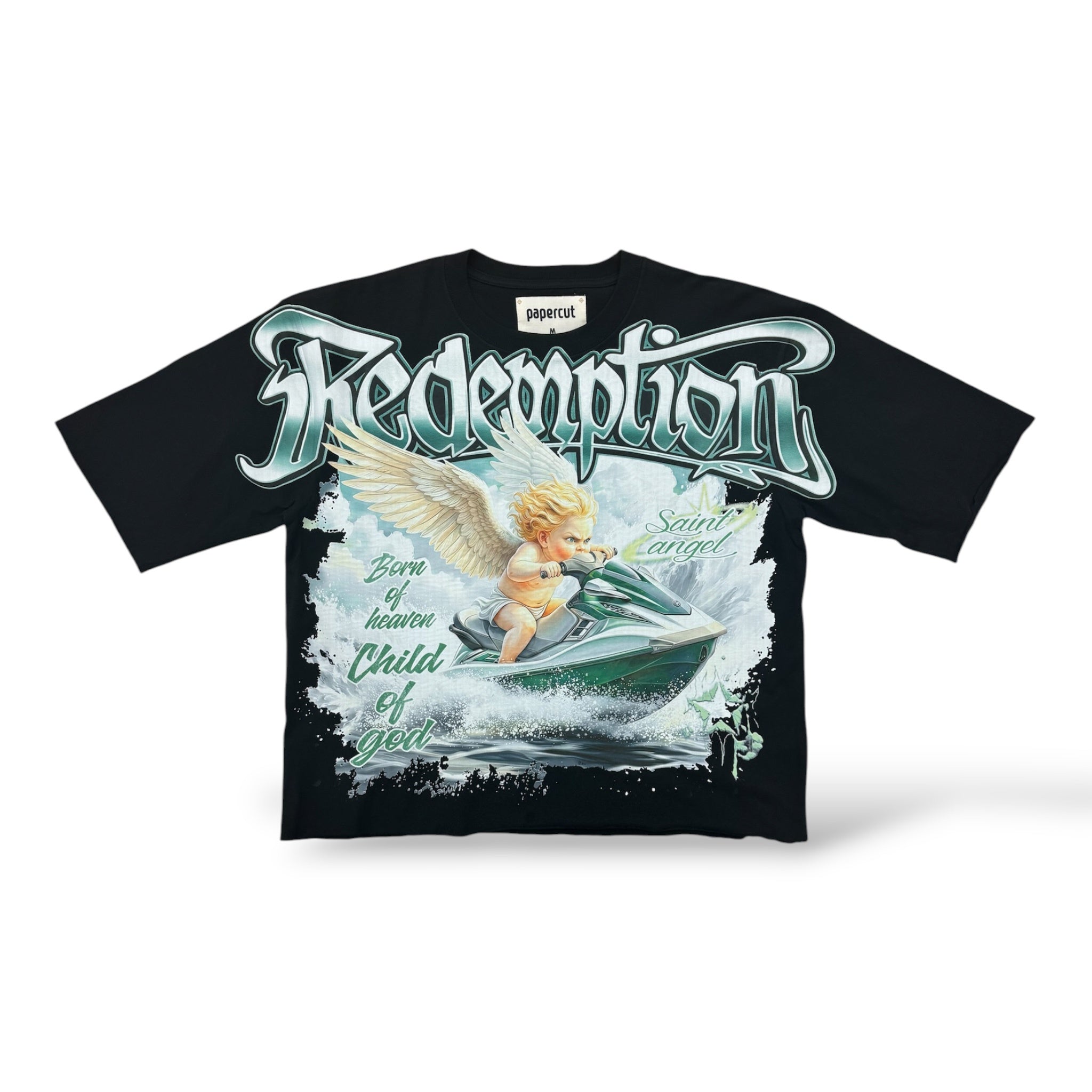 3Forty 'Redemption' Oversized Cropped T-Shirt- Black