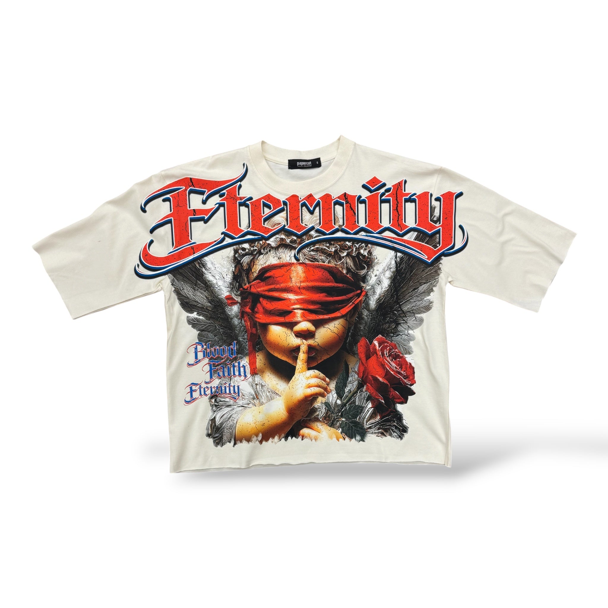 3Forty 'Eternity' Oversized Cropped T-Shirt- Cream